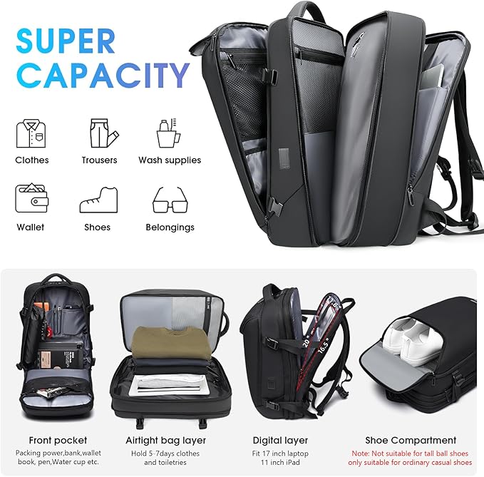 Vacuum Backpack for Men, 50L Expandable Travel Backpack - Image 5