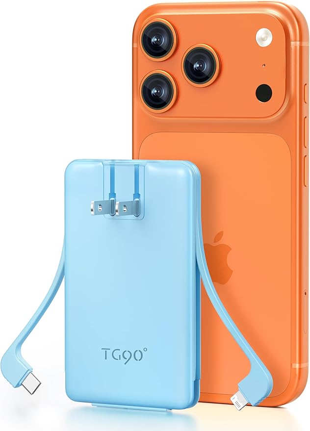 TG90° Portable Charger Built-in AC Wall Plug and Cables, Slim Fast Charging - Image 9