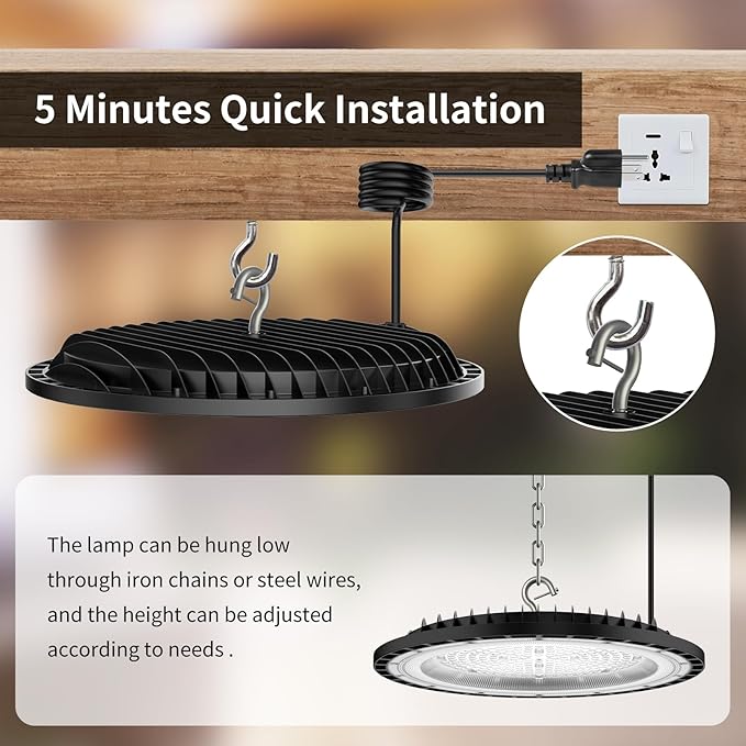 2Pack UFO LED High Bay Light 250w, 5 ft cable - Image 6