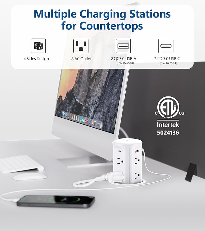 Pop up Outlet for Countertop, 3 inch Hole Desktop Power Grommet, 8 Outlets 4 - Image 2
