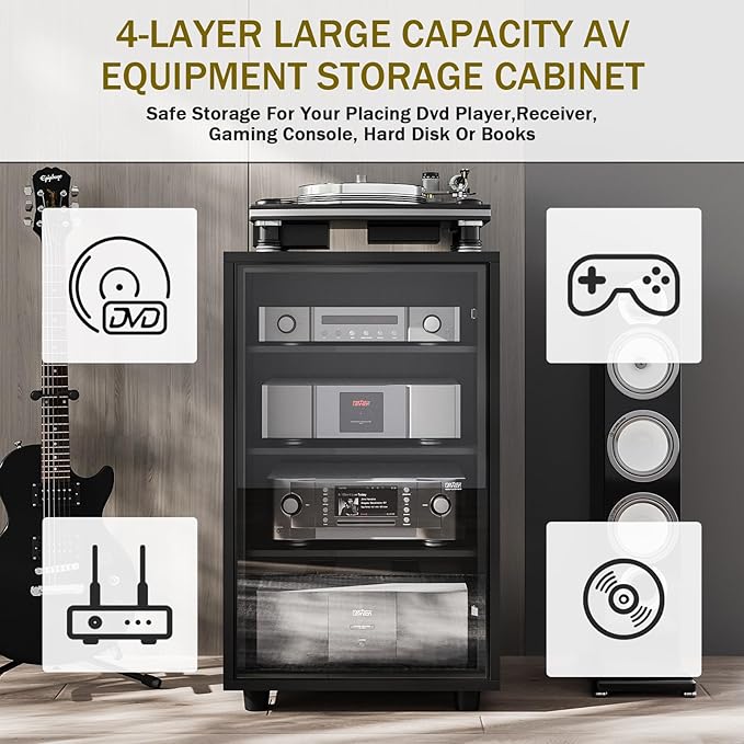 Grufle Media Storage Cabinet, Audio Video Media Stand Cabine - Image 4