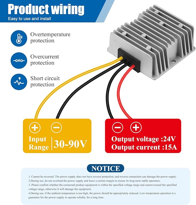 Yancincny 360W 24A 15V DC-DC Buck Converter 36V 48V 60V 72V 84V to 24V 15A - Image 3