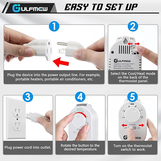 2 Pcs Plug in Thermostat for Heater, Thermostat Plug Outlet - Image 7