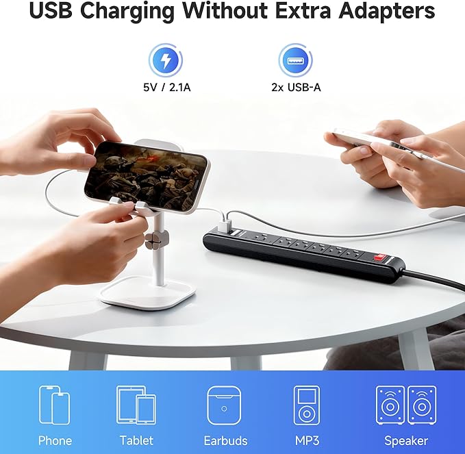 Cable Matters 2-Pack 6-Outlet Surge Protector Power Strip - 12ft - Image 3