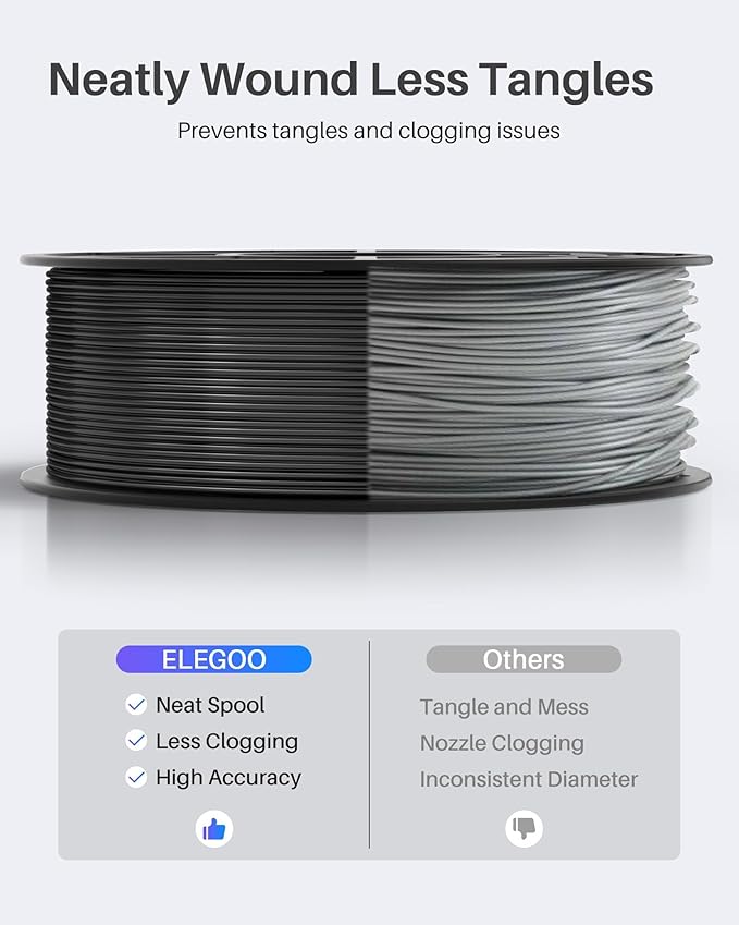 ELEGOO PLA Filament 1.75mm Black & White 2KG, 3D Printer Filament Dimensional - Image 3