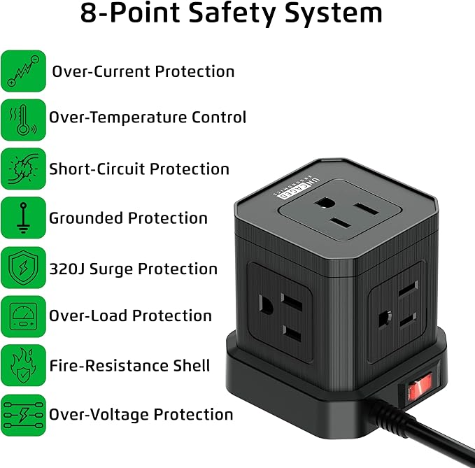 Cube Power Strips with Surge Protection, 6ft Extension Cord with Multiple - Image 4