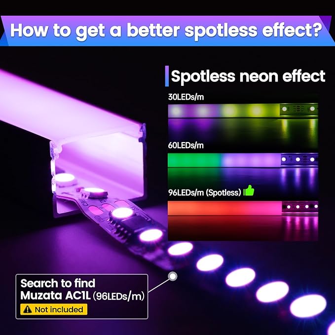 Muzata 20Pack 3.3FT/1M Plus-Size Spotless LED Channel Black LED Strip Diffuser - Image 3