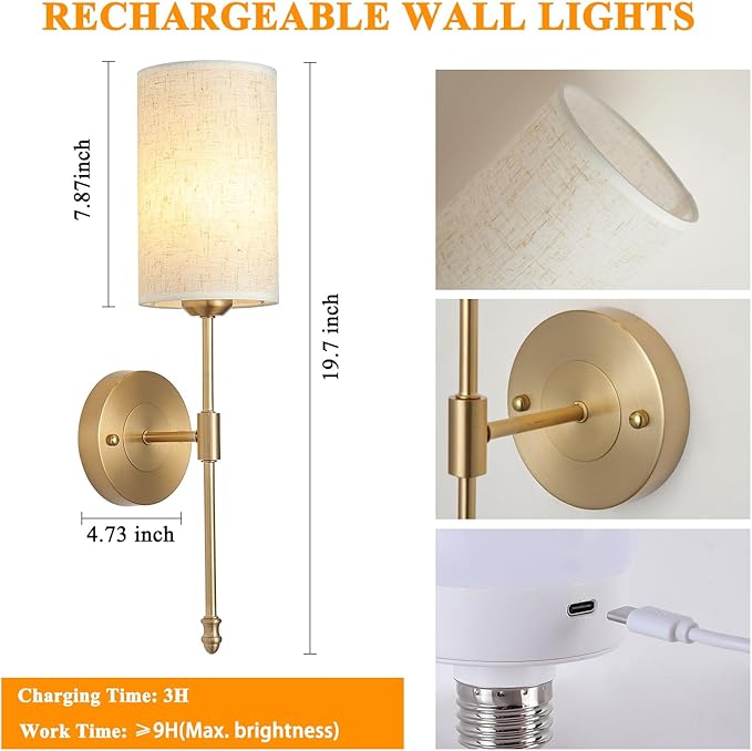 Battery Operated Wall Sconces Set of Two, Rechargeable Wireless Wall Lights - Image 6