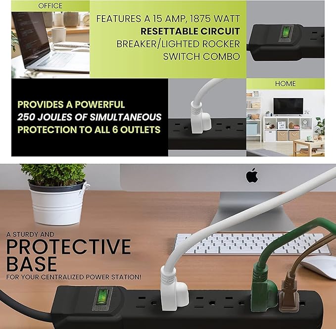 GoGreen Power Inc. 6 Outlet Surge Protector, 12FT Cord, 2 Pack - Image 6