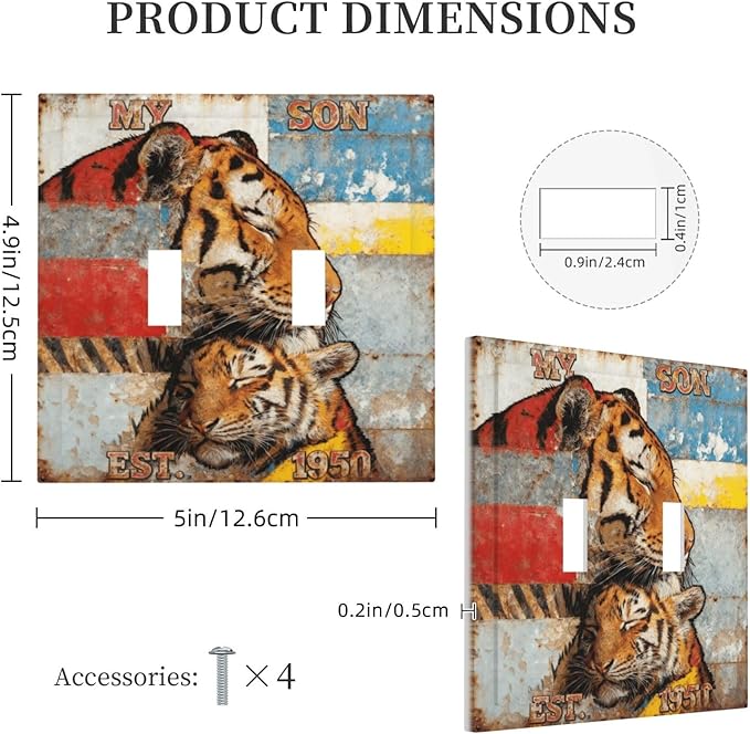 Bvtewkhz Tiger Vintage 2 Gang Double Toggle Decorative Outlet Covers Light - Image 5