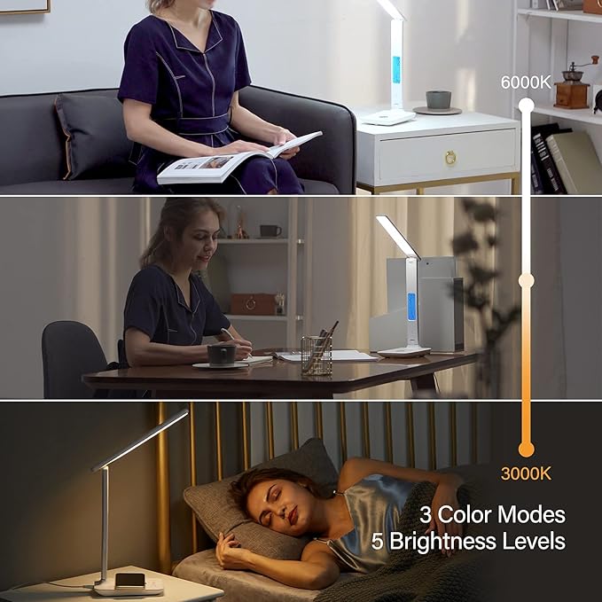 poukaran LED Desk Lamp with Wireless Charger, USB Charging Port, Table Lamp - Image 5
