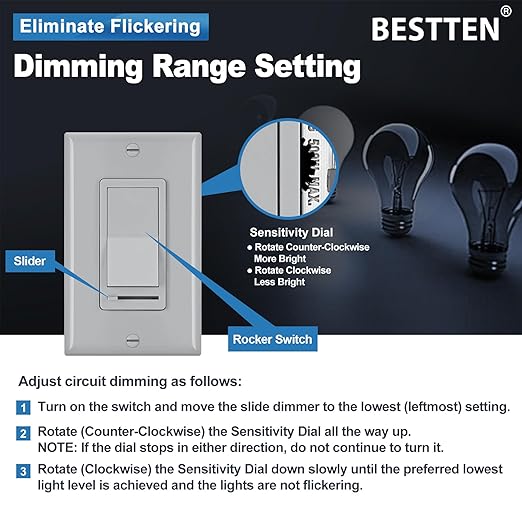 BESTTEN 2 Pack Dimmer Wall Light Switch, Compatible - Image 4