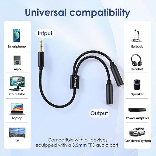 Quelong 3Pcs Headphone Splitter, Dual Headphone Nylon Braided Extension Cable - Image 7