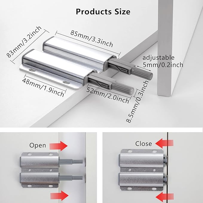 Double Push to Open Door Latch, 5 Pack Magnetic Push Latches, Adhesive Heavy - Image 4