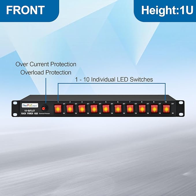 10 Outlets Horizontal 1U PDU Rackmount Power Strip - Image 2