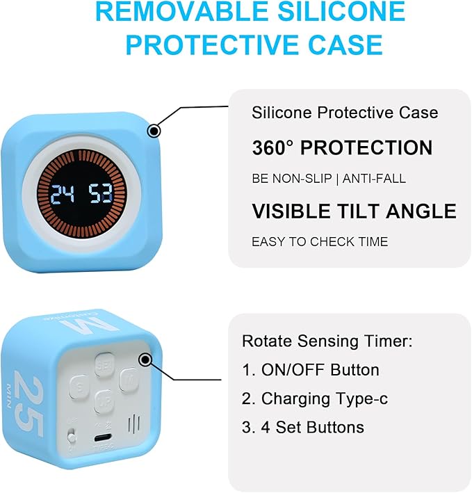 Rotating Cube Visual Pomodoro Timer 5, 10 50 Minutes Preset + Custom Countdown - Image 6