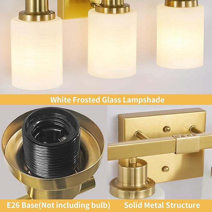 DIKAIDA 4-Light Gold Vanity Light, Modern Gold Bathroom Light Fixtures Over - Image 4