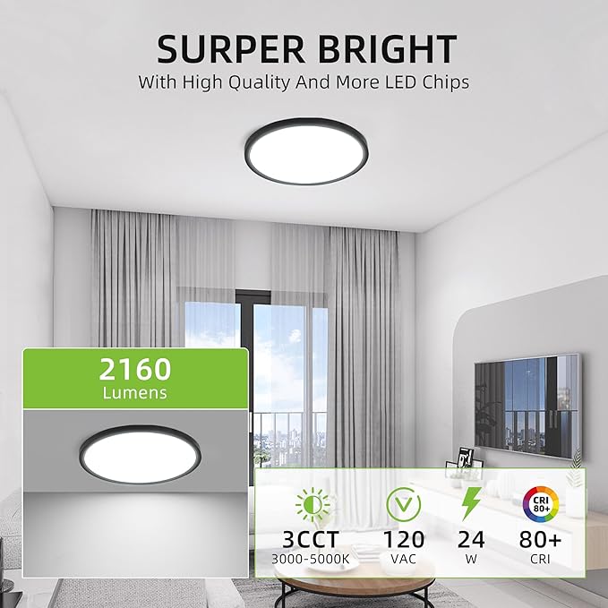 hykolity 12 Inch Selectable CCT LED Round Flat Panel Light, 24W - Image 2
