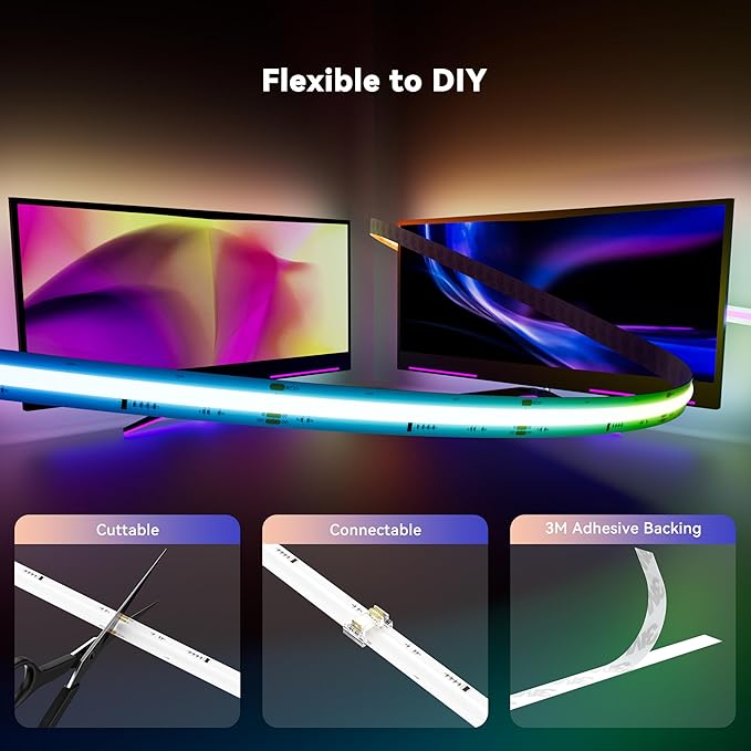 MIWISE LED Strip Lights, RGB Smart IC COB LED Strip Light Color Chasing - Image 7