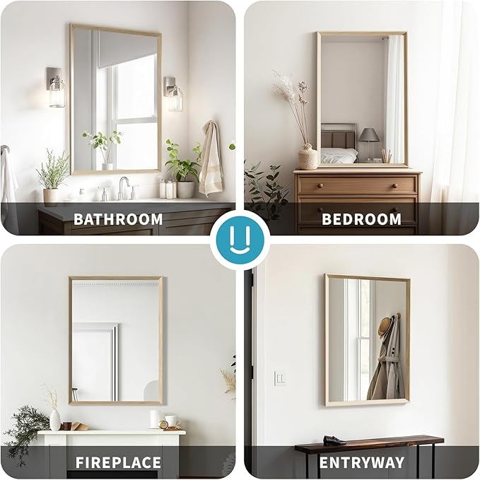Oak Wood Effect Framed Wall Mirror, 24x36 Rectangle Mirror, 1/8" - Image 8