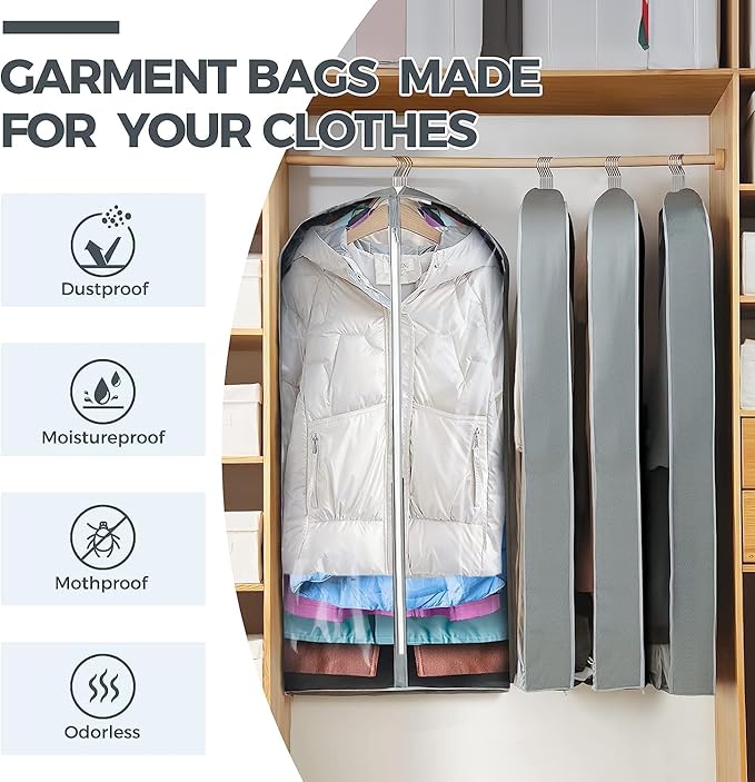 10 Pcs 40" Garment Bags for Hanging Clothes, Garment Bags Shoulder Covers - Image 3