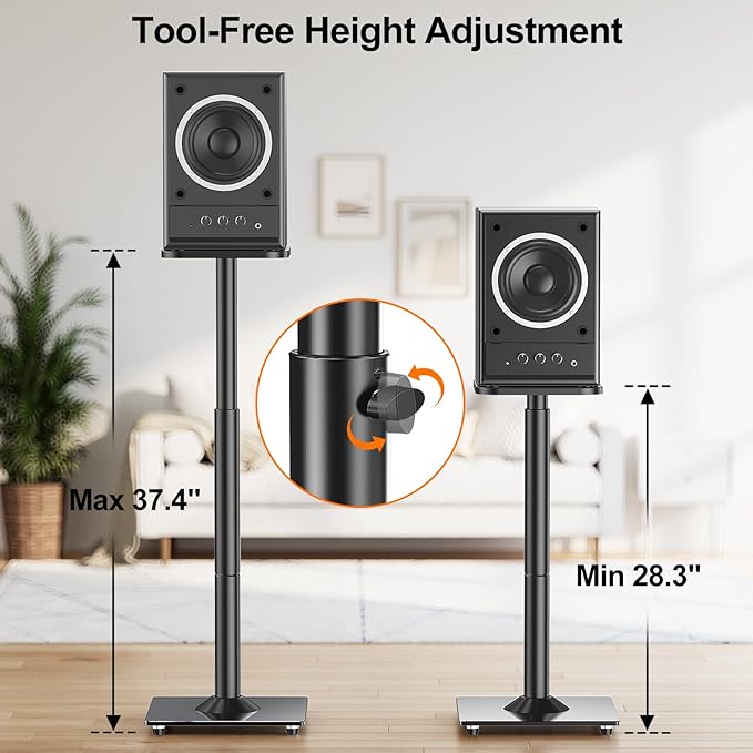 ELIVED Universal Speaker Stands Height Adjustable 28"-37.4", Bookshelf Speaker - Image 2