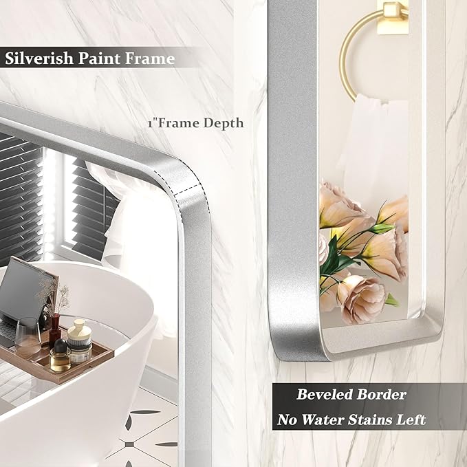 48x36 Inch Silver Bathroom Mirror - Image 2