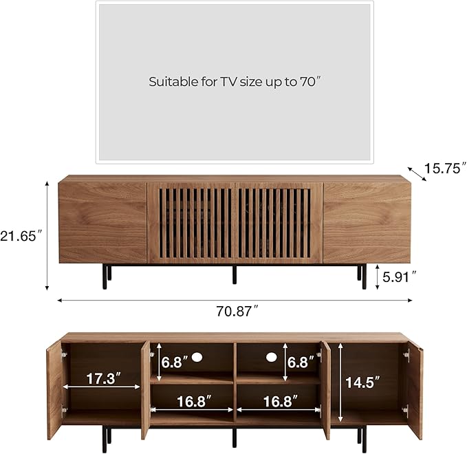 gaoyangjiaju 70.87" Mid Century Modern TV Stand, Walnut Media Console - Image 2