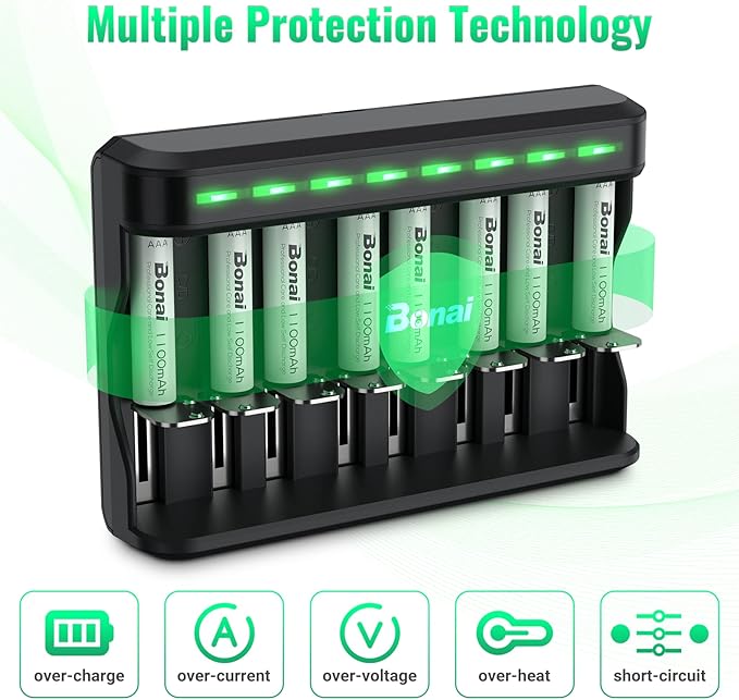 BONAI AAA Rechargeable Batteries, 8 Pack 1100mAh NiMH Batteries - Image 7