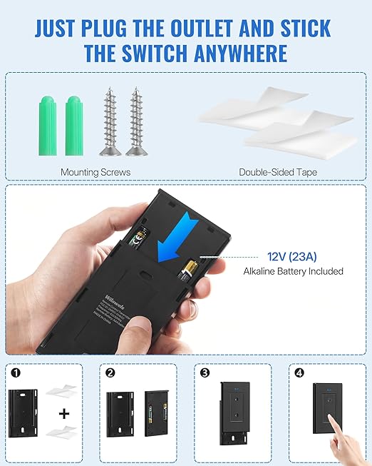 Black Remote Control Outlet Plug, WILAWELS Wireless Light Switch, On Off Remote - Image 5
