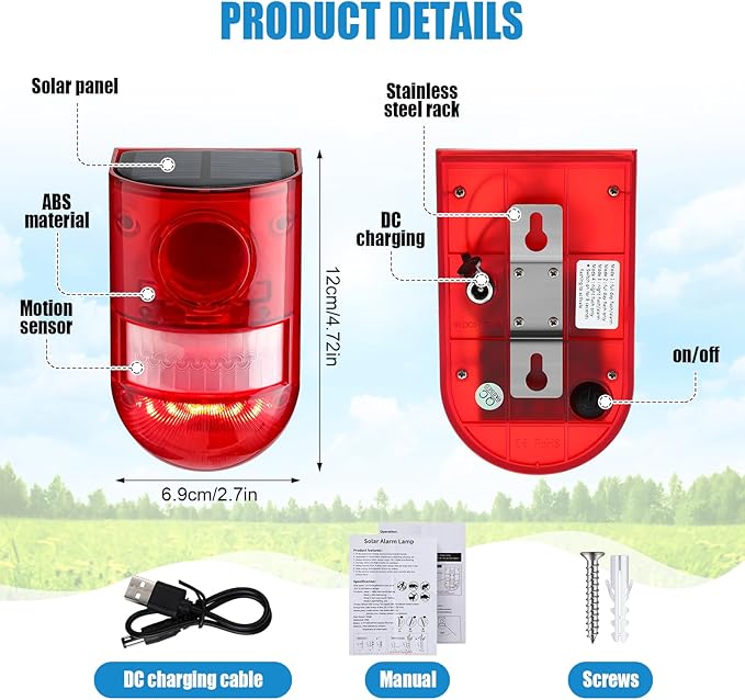 Qualirey 6 Pack Solar Sound and Light Alarm Motion Sensor 129db Outdoor - Image 2