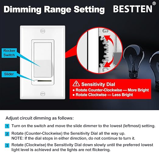 BESTTEN 6 Pack Dimmer Light Switch, LED Dimmer Switch, Single-Pole or 3-Way - Image 5