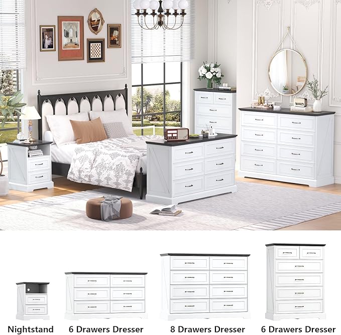 Nightstand with Charging Station, Rustic Farmhouse Wood Small Dresser, Bedside - Image 7