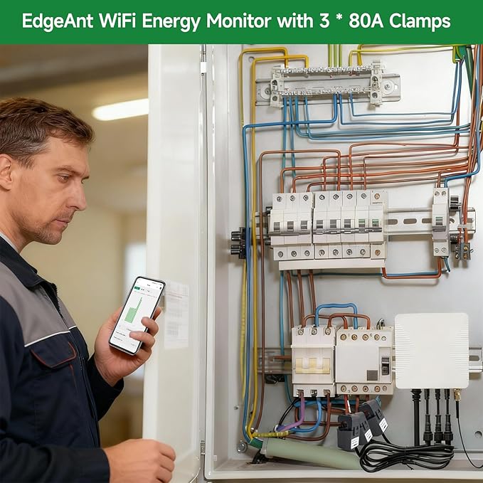 Smart Home Energy Monitor with 3 80A Clamps EdgeAnt, Real-Time Accurate Energy - Image 3