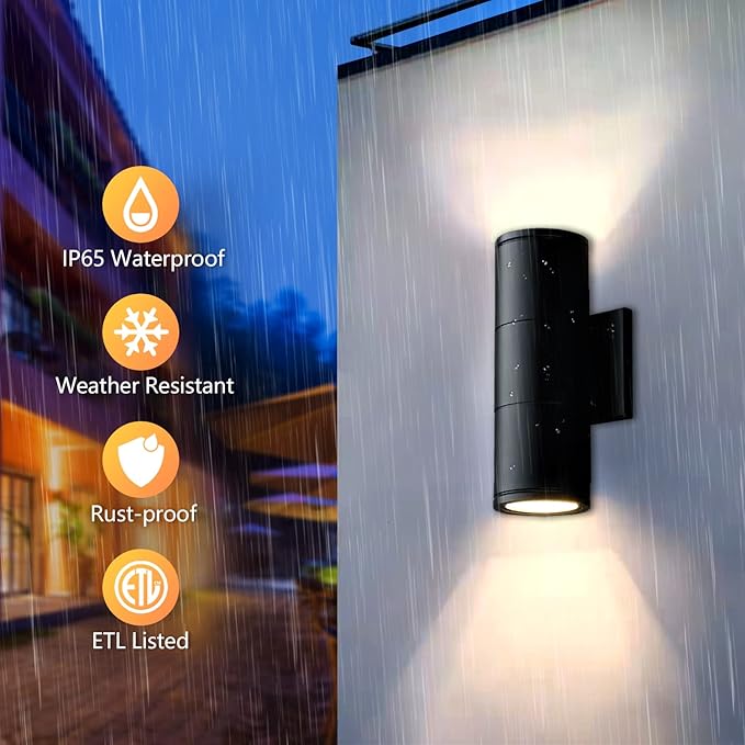 wowlite Outdoor Wall Light, Exterior Lighting, Matte Black Waterproof Wall - Image 3