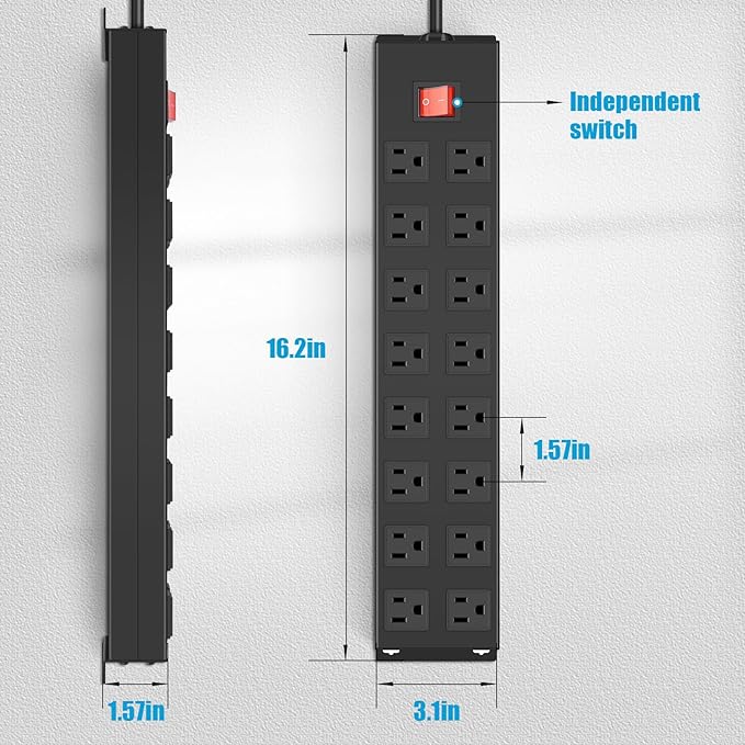 HHSOET Metal 16 Outlet Mountable Power Strip, Wall Mount Garage Workbench Socket - Image 2