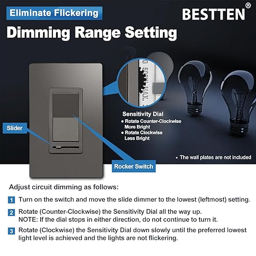 BESTTEN 10 Pack Matte Brown Dimmer Light Switch, Single Pole or 3-Way, - Image 4