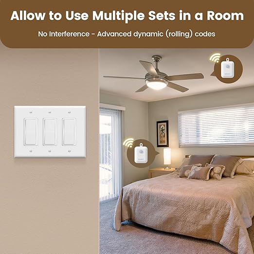 SURAIELEC Wireless Light Switch & Receiver Kit, 15A RF Remote Control Wall - Image 4