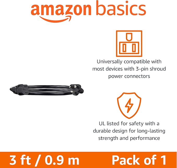 Amazon Basics PC Power Cord, 3 feet, AC Power Cord - Image 2