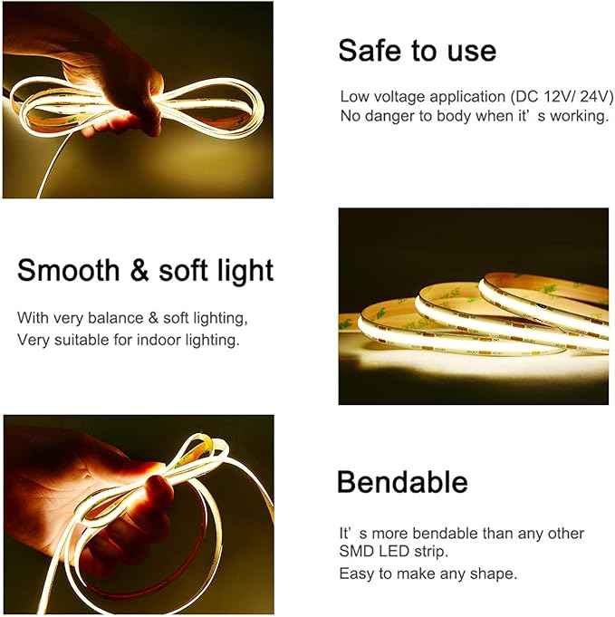 COB LED Strip Lights DC 12V LED Lights Flexible Super Bright LED Strips - Image 2