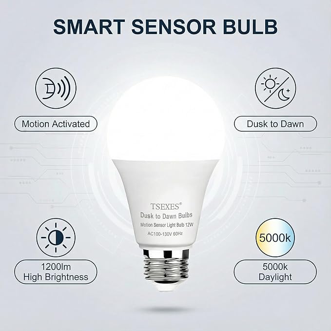 TSEXES Motion Sensor Light Bulbs, Motion Activated Dusk to Dawn Security LED - Image 4