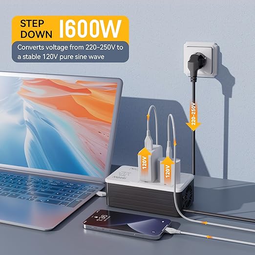 HYTED 1600W 220V to 110V Voltage Converter, Universal Power Plug Adapter - Image 4