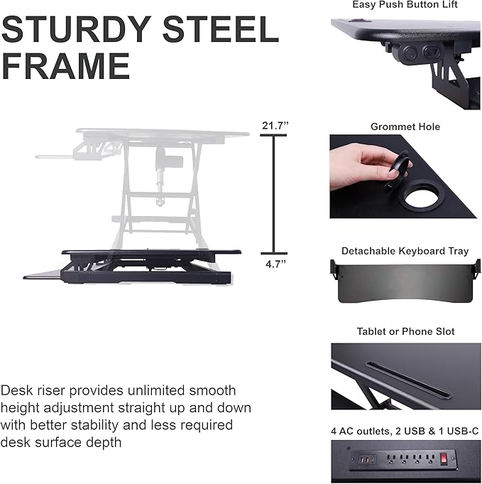 Rocelco 46" Electric Standing Desk Converter - Image 3