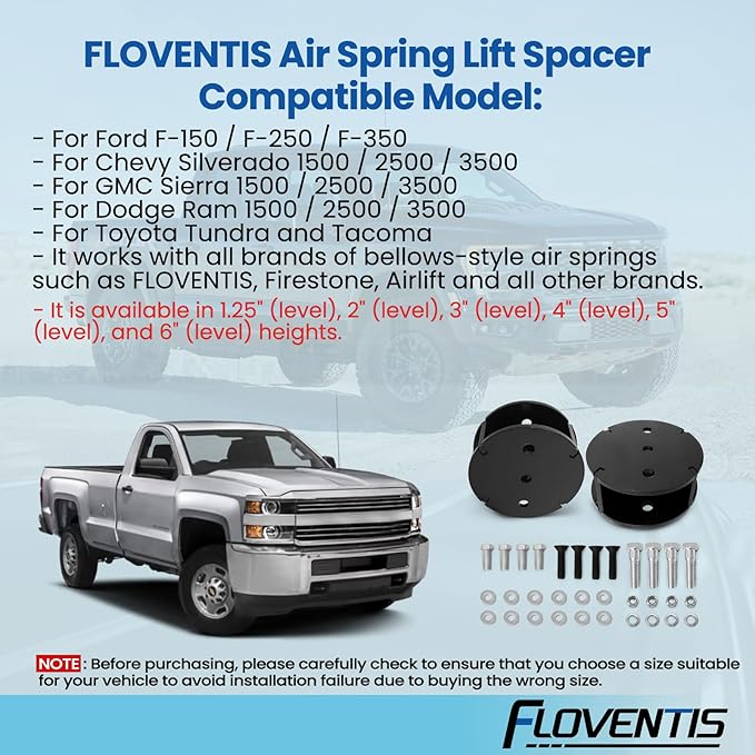 FLOVENTIS 2" Straight Air Helper Spring Spacer, Heavy-Duty Steel Compatible - Image 6