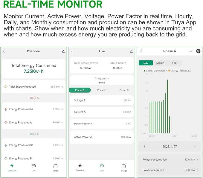 Energy Monitor with 3 * 120A Clamp, 1/3 Phase, Home Power Monitor Real Time - Image 3