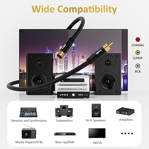Subwoofer Cable RCA to RCA Audio Cable 20FT, Digital Coaxial Audio Cable - Image 7