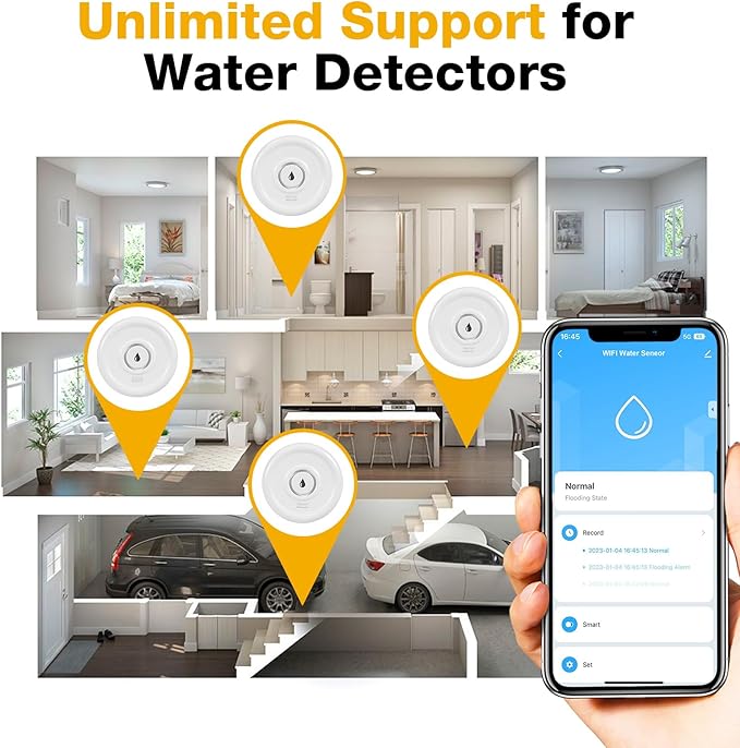 Douevo WiFi Water Leak Sensor, 100 dB Water Alarm Leak Detector, - Image 3