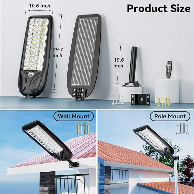 MMKT Solar Lights Outdoor, 12000W 3 Color Solar Street Lights, Commercial Solar - Image 7