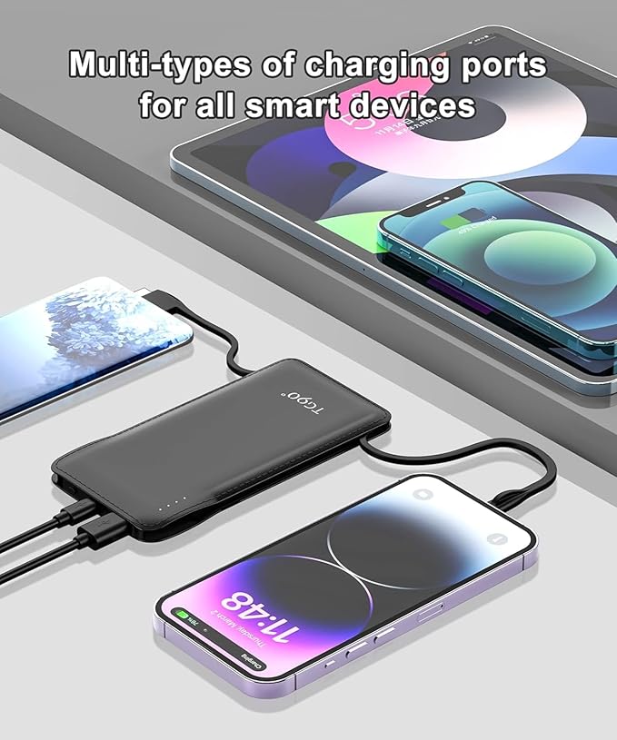 TG90° Portable Charger with Cords Only 10000mAh Power Bank with Built in Cables - Image 3