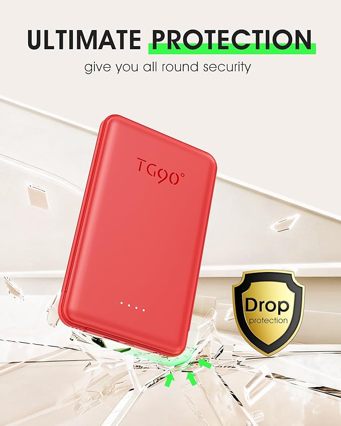 TG90° 5000mAh Mini Power Bank Built-in AC Wall Plug and Cables, Pocket Size USB - Image 6